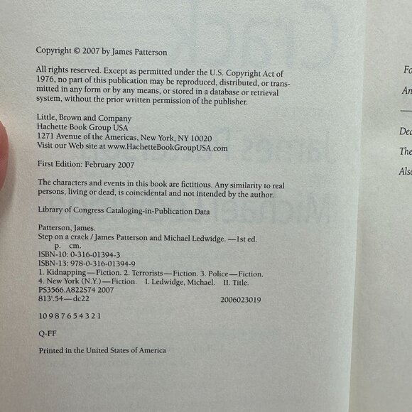 Step On A Crack James Patterson & Michael Ledwidge Hardcover 2007 First Edition - Picture 3 of 3